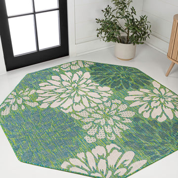 Zinnia Modern Floral Textured Weave Indoor/outdoor Octagon Rug